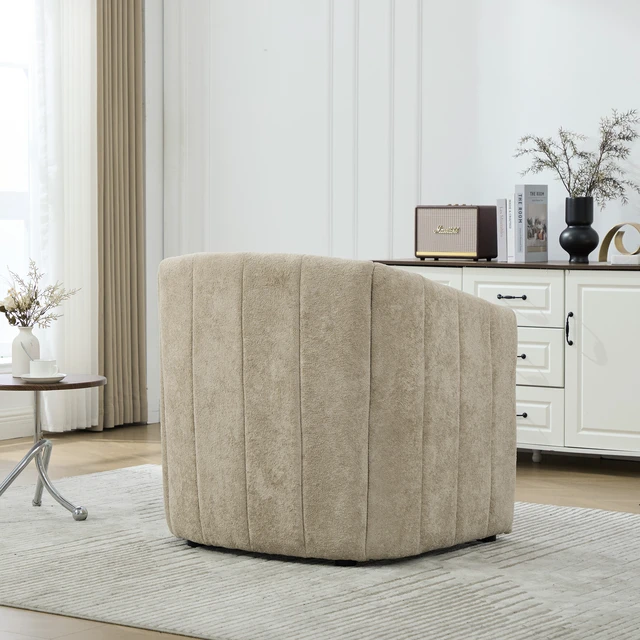 Alt view image 6 of 7 - 31.3 Inch Tufted Pumpkin Shape Accent Chair, Upholstered Reading Chair Chenille Armchair for Living Guestroom Wheat