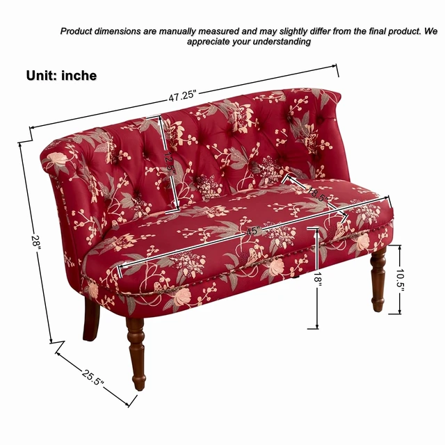 Alt view image 4 of 7 - Sofa Chair Living Single Sofa Chair and Tufted Floral Bench with Turned Wood Legs, European Dressing Stool Lazy Wine