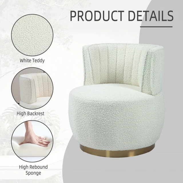 Alt view image 4 of 7 - Degree Swivel Cuddle Barrel Accent Sofa Chairs, Round Armchairs with Wide Upholstered Teddy Fabric Chair for Living