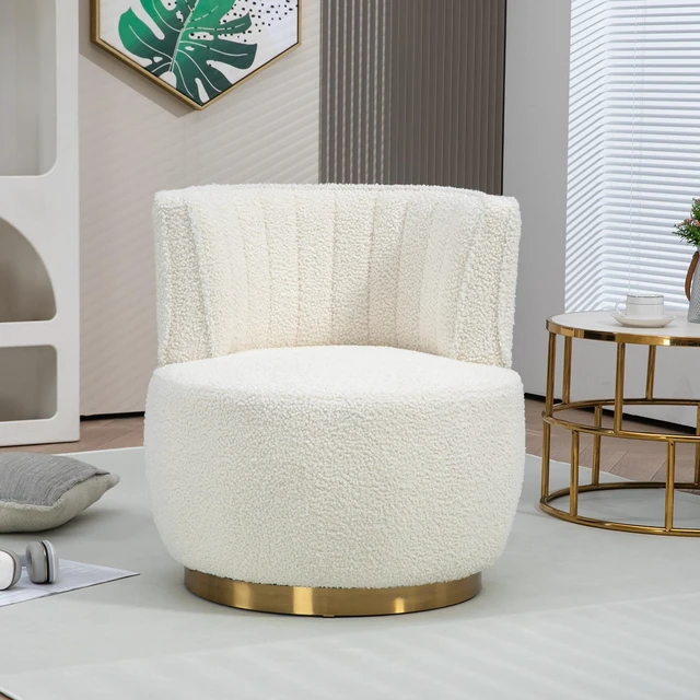 Alt view image 3 of 7 - Degree Swivel Cuddle Barrel Accent Sofa Chairs, Round Armchairs with Wide Upholstered Teddy Fabric Chair for Living