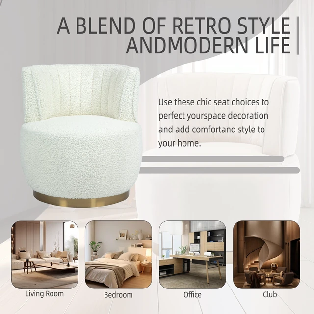 Alt view image 6 of 7 - Degree Swivel Cuddle Barrel Accent Sofa Chairs, Round Armchairs with Wide Upholstered Teddy Fabric Chair for Living