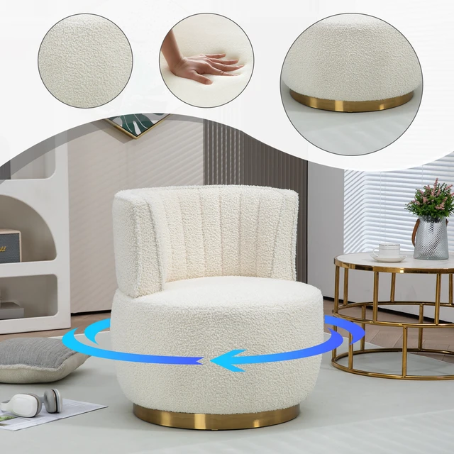 Main image of Degree Swivel Cuddle Barrel Accent Sofa Chairs, Round Armchairs with Wide Upholstered Teddy Fabric Chair for Living
