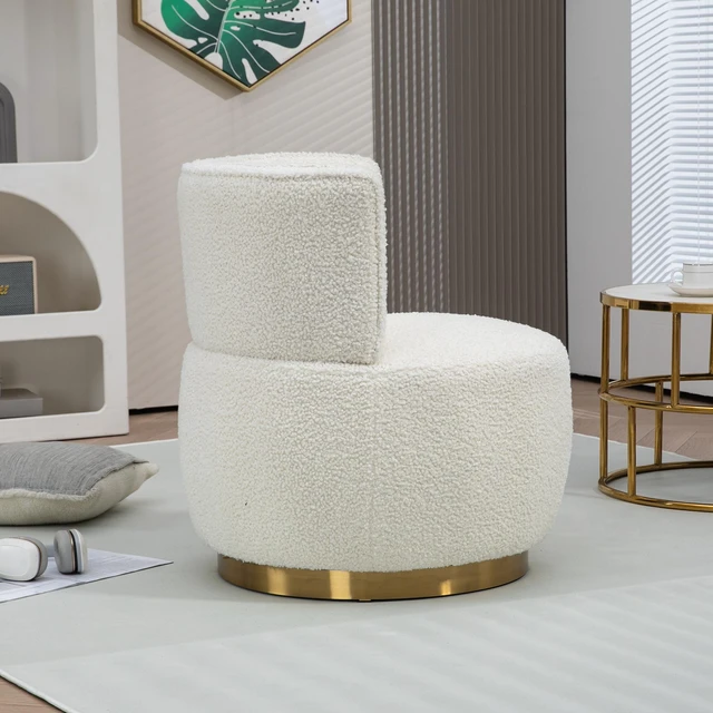 Alt view image 7 of 7 - Degree Swivel Cuddle Barrel Accent Sofa Chairs, Round Armchairs with Wide Upholstered Teddy Fabric Chair for Living
