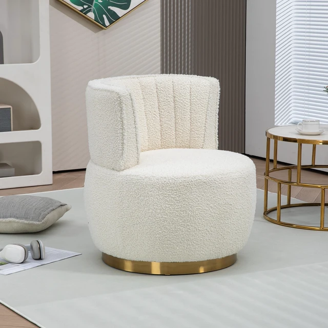 Alt view image 2 of 7 - Degree Swivel Cuddle Barrel Accent Sofa Chairs, Round Armchairs with Wide Upholstered Teddy Fabric Chair for Living