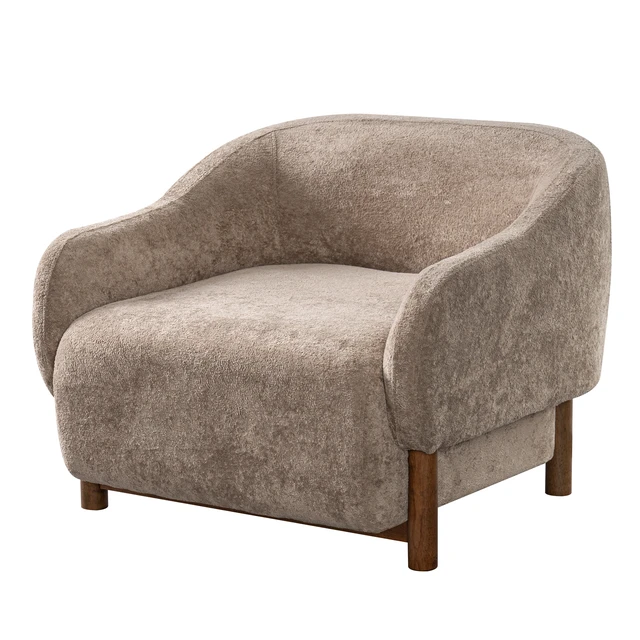 Alt view image 4 of 7 - Accent Chair Chenille Upholstered Armchair with Recessed Arms and Tight Back Rubberwood Legs Single Seating for Living