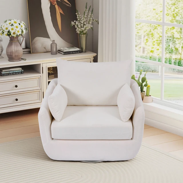 Alt view image 3 of 7 - Rotatable Sherpa Fleece Single Chair Equipped with Tone Adjustable Base LED Strip Lights, White, Chairs Accent Seating