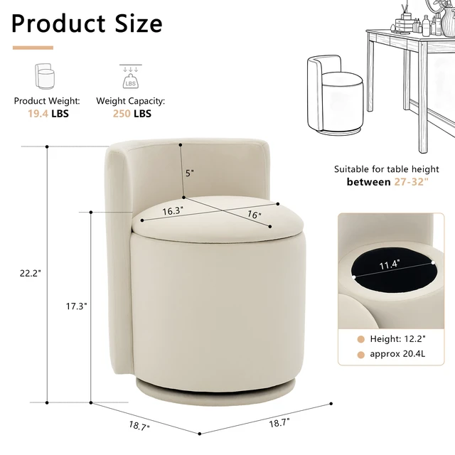 Alt view image 2 of 7 - Velvet Fabric Swivel Accent Chair, Barrel Vanity Chair with Curved Backrest Upholstered Storage for Primary Living