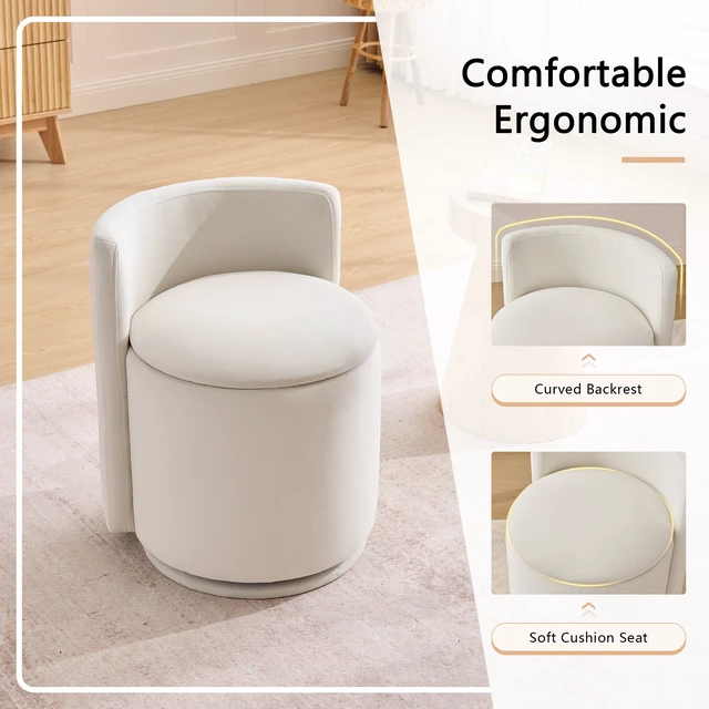 Alt view image 4 of 7 - Velvet Fabric Swivel Accent Chair, Barrel Vanity Chair with Curved Backrest Upholstered Storage for Primary Living