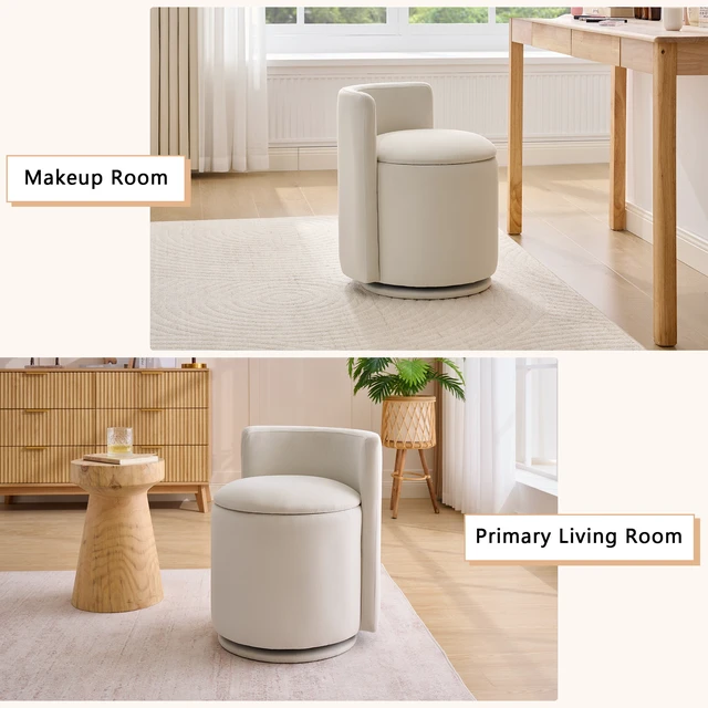 Alt view image 6 of 7 - Velvet Fabric Swivel Accent Chair, Barrel Vanity Chair with Curved Backrest Upholstered Storage for Primary Living
