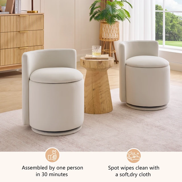 Alt view image 7 of 7 - Velvet Fabric Swivel Accent Chair, Barrel Vanity Chair with Curved Backrest Upholstered Storage for Primary Living