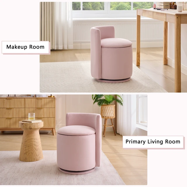 Alt view image 6 of 7 - Velvet Fabric Swivel Accent Chair, Barrel Vanity Chair with Curved Backrest Upholstered Storage for Primary Living