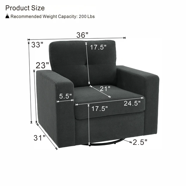 Alt view image 5 of 5 - Degree Rotation Single Sofa Chair for Living, Dark Gray, Cast Lron, Wood and Fabric, Chairs Accent Seating
