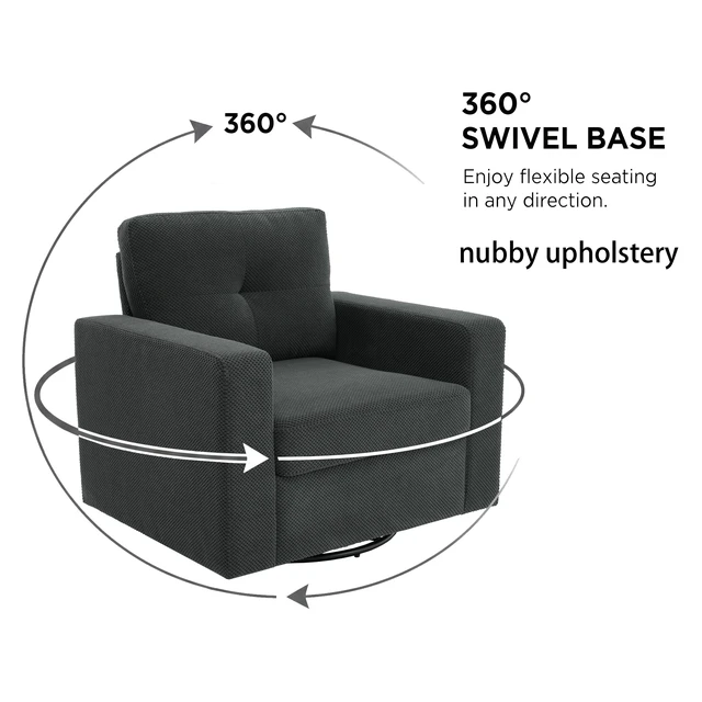 Alt view image 4 of 5 - Degree Rotation Single Sofa Chair for Living, Dark Gray, Cast Lron, Wood and Fabric, Chairs Accent Seating