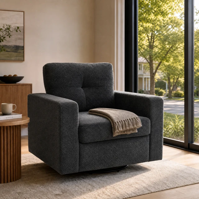 Alt view image 3 of 5 - Degree Rotation Single Sofa Chair for Living, Dark Gray, Cast Lron, Wood and Fabric, Chairs Accent Seating