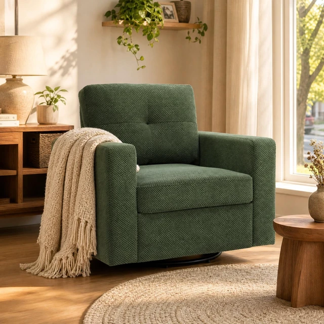 Main image of Degree Rotation Single Sofa Chair for Living, Dark Green, Cast Lron, Wood and Fabric, Chairs Accent Seating