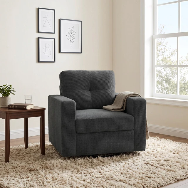 Main image of Degree Rotation Single Sofa Chair for Living, Dark Gray, Cast Lron, Wood and Fabric, Chairs Accent Seating