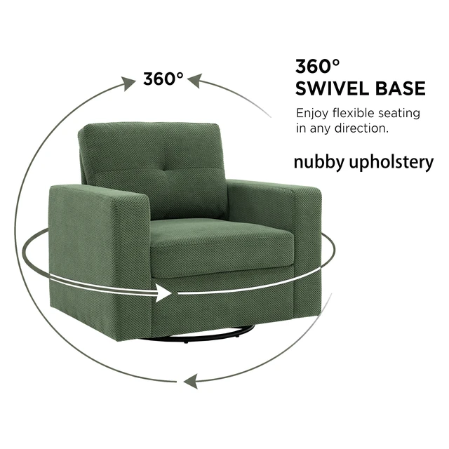 Alt view image 3 of 4 - Degree Rotation Single Sofa Chair for Living, Dark Green, Cast Lron, Wood and Fabric, Chairs Accent Seating