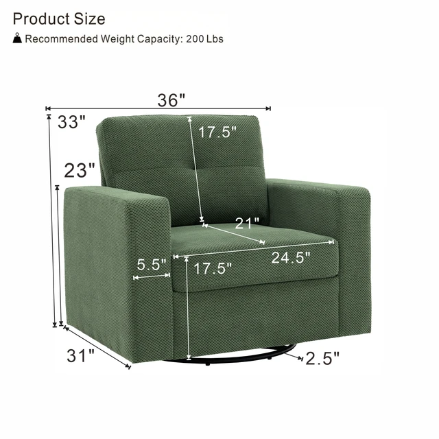 Alt view image 4 of 4 - Degree Rotation Single Sofa Chair for Living, Dark Green, Cast Lron, Wood and Fabric, Chairs Accent Seating