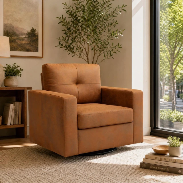 Main image of Degree Rotation Single Sofa Chair for Living, Light Brown, Cast Lron, Wood and Fabric, Chairs Accent Seating