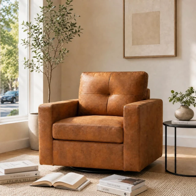 Alt view image 2 of 4 - Degree Rotation Single Sofa Chair for Living, Light Brown, Cast Lron, Wood and Fabric, Chairs Accent Seating