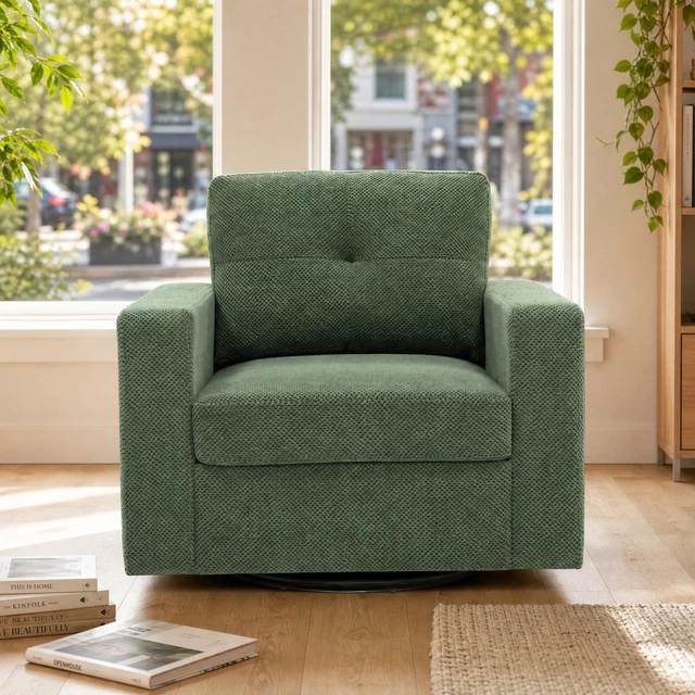 Alt view image 2 of 4 - Degree Rotation Single Sofa Chair for Living, Dark Green, Cast Lron, Wood and Fabric, Chairs Accent Seating
