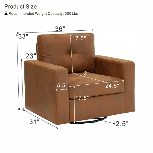 Alt view image 4 of 4 - Degree Rotation Single Sofa Chair for Living, Light Brown, Cast Lron, Wood and Fabric, Chairs Accent Seating
