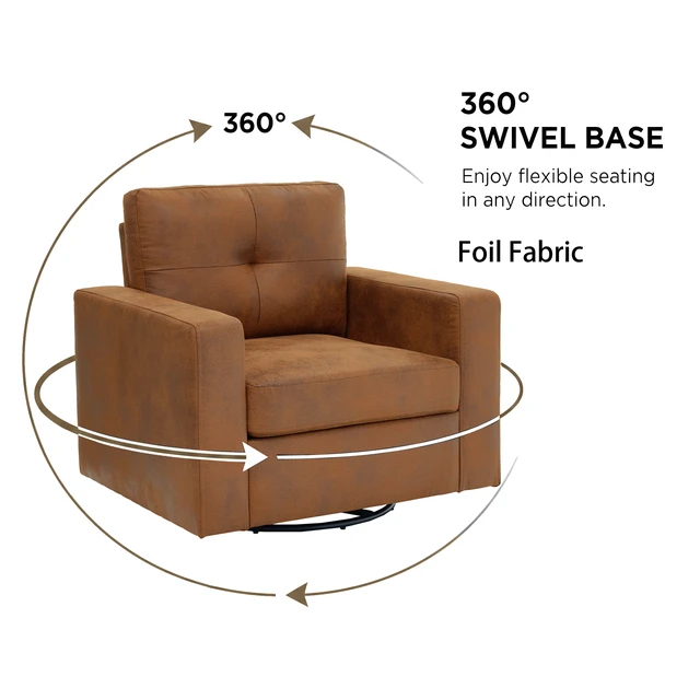 Alt view image 3 of 4 - Degree Rotation Single Sofa Chair for Living, Light Brown, Cast Lron, Wood and Fabric, Chairs Accent Seating