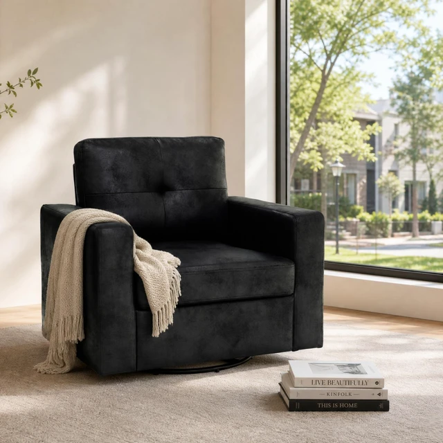 Main image of Degree Rotation Single Sofa Chair for Living, Black, Cast Lron, Wood and Fabric, Chairs Accent Seating