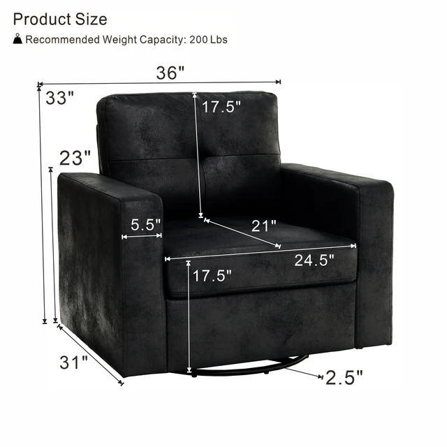 Alt view image 4 of 5 - Degree Rotation Single Sofa Chair for Living, Black, Cast Lron, Wood and Fabric, Chairs Accent Seating