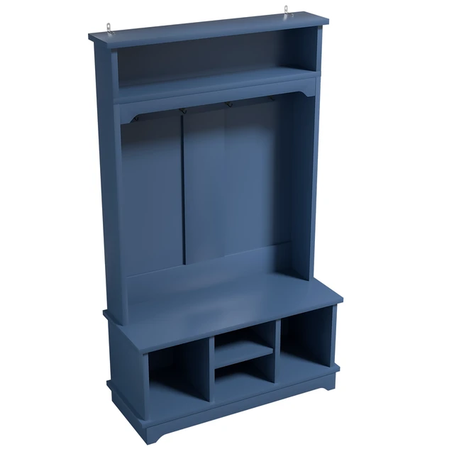 Alt view image 6 of 7 - Coat Rack with Shoe Storage, Tree with Shoe Bench Cubbies 1 Tier Top Storage Entryway Bench for Entryway Living, Blue