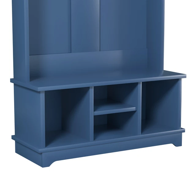 Alt view image 5 of 7 - Coat Rack with Shoe Storage, Tree with Shoe Bench Cubbies 1 Tier Top Storage Entryway Bench for Entryway Living, Blue