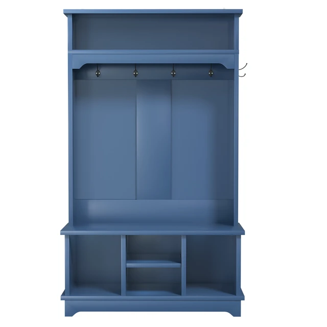 Alt view image 7 of 7 - Coat Rack with Shoe Storage, Tree with Shoe Bench Cubbies 1 Tier Top Storage Entryway Bench for Entryway Living, Blue