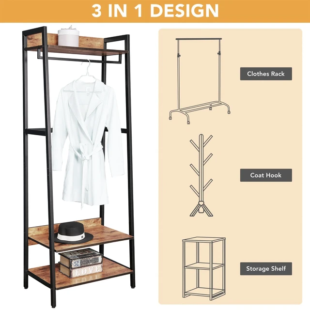 Alt view image 7 of 7 - Entryway Tree with Shoe Storage and Coat Rack, Design with Metal Frame, Brown, Engineered Wood