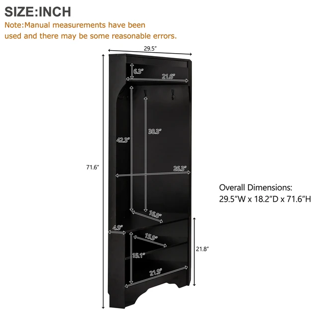 Alt view image 6 of 7 - Corner Tree with Shoe Bench, Entryway Coat Rack with 4 Hooks Corner Cabinet with Adjustable Shelf for Living 29.5 Inch