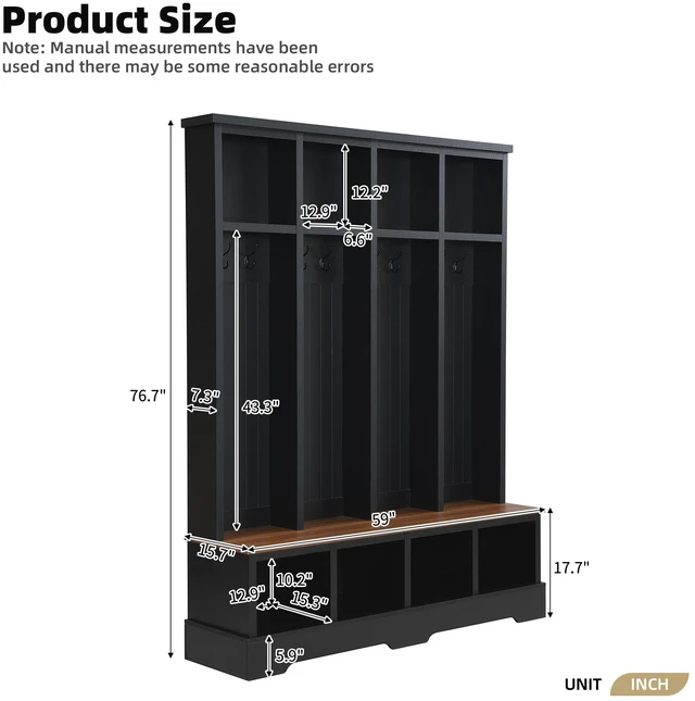Alt view image 7 of 7 - Tree with 8 Hooks, Practical Entryway Bench with Open Compartments 76.7 Inch Wooden Coat and Shoe Rack for Mudroom