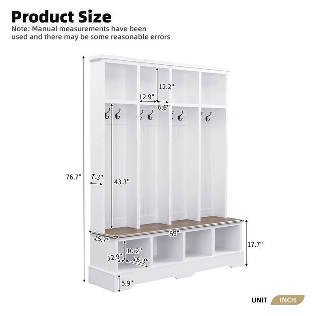 Alt view image 7 of 7 - Tree with 8 Hooks, Practical Entryway Bench with Open Compartments 76.7 Inch Wooden Coat and Shoe Rack for Mudroom