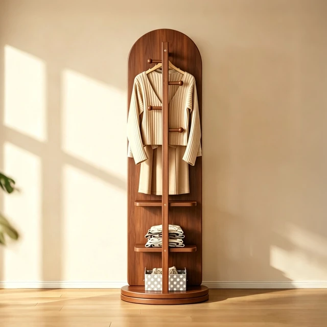 Alt view image 5 of 7 - 65 in 360° Swivel Full Length Mirror, Rotating Standing Floor Mirror with Coat Rack and Storage Shelves Freestanding