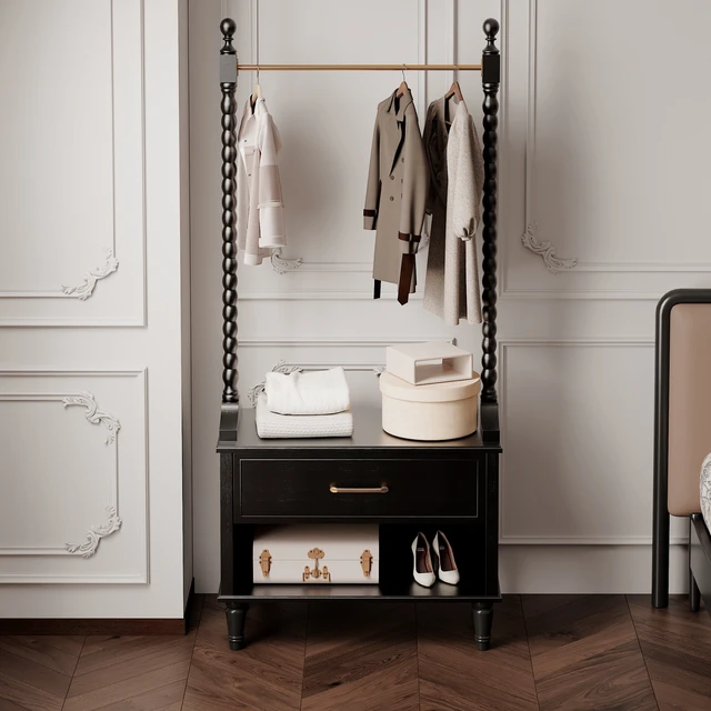 Alt view image 3 of 7 - Clothes Rack, Solid Clothing Rack with 2 Drawers Coat Hanger Floor-Standing Garment for Hanging Shirts Jackets Coat