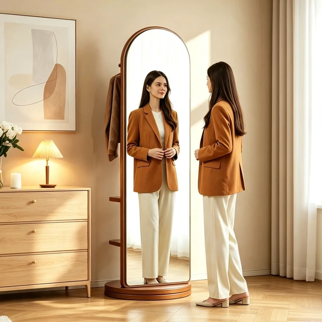 Alt view image 6 of 7 - 65 in 360° Swivel Full Length Mirror, Rotating Standing Floor Mirror with Coat Rack and Storage Shelves Freestanding