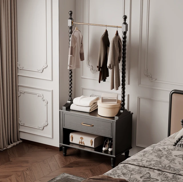 Alt view image 4 of 7 - Clothes Rack, Solid Clothing Rack with 2 Drawers Coat Hanger Floor-Standing Garment for Hanging Shirts Jackets Coat