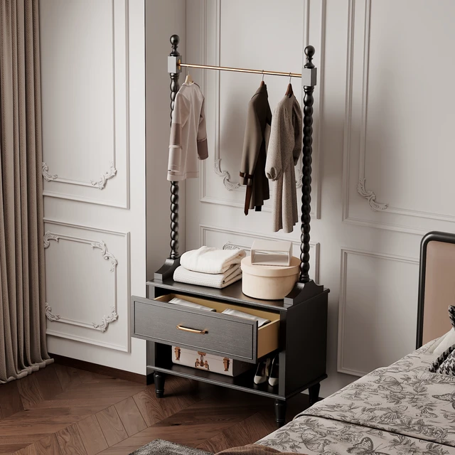 Alt view image 5 of 7 - Clothes Rack, Solid Clothing Rack with 2 Drawers Coat Hanger Floor-Standing Garment for Hanging Shirts Jackets Coat
