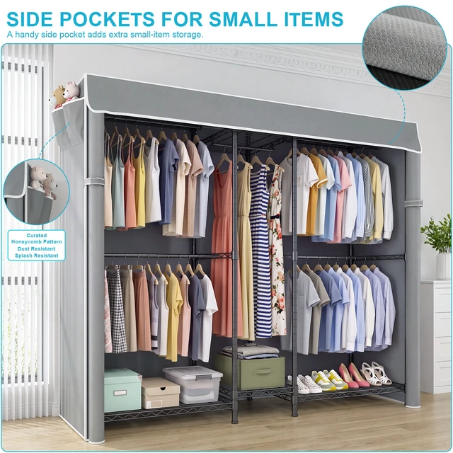 Alt view image 5 of 7 - Heavy Duty Closet Organizer System, Freestanding Clothing Rack with Shelves Adjustable Garment Rack with Grey Cover