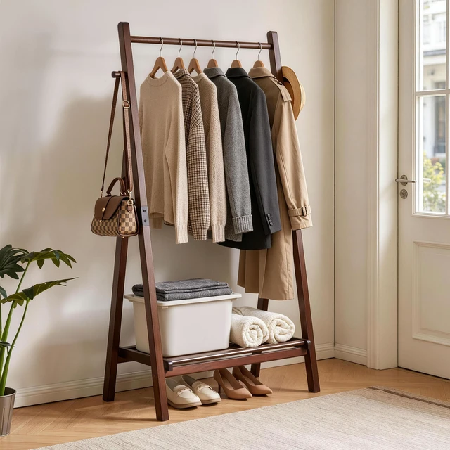 Alt view image 3 of 7 - Heavy Duty Solid Freestanding Clothes Rack, ×17.72 ×62.4 Shaped Garment Hanger Stand with Bottom Storage Shelf and Side