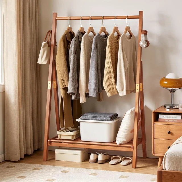 Main image of Heavy Duty Solid Freestanding Clothes Rack, ×17.72 ×62.4 Shaped Garment Hanger Stand with Bottom Storage Shelf and Side