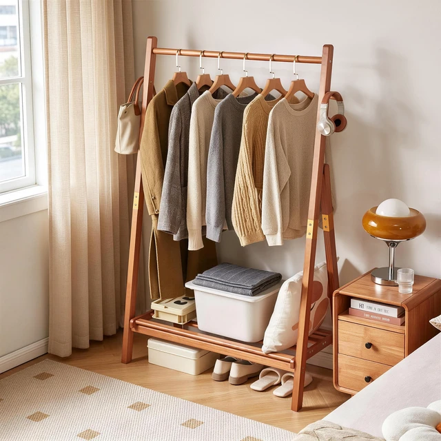 Alt view image 3 of 7 - Heavy Duty Solid Freestanding Clothes Rack, ×17.72 ×62.4 Shaped Garment Hanger Stand with Bottom Storage Shelf and Side