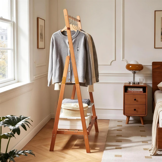 Alt view image 6 of 7 - Heavy Duty Solid Freestanding Clothes Rack, ×17.72 ×62.4 Shaped Garment Hanger Stand with Bottom Storage Shelf and Side