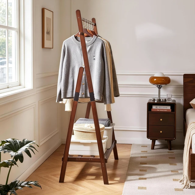Alt view image 3 of 7 - Heavy Duty Solid Freestanding Clothes Rack, ×17.72 ×62.4 Shaped Garment Hanger Stand with Bottom Storage Shelf and Side