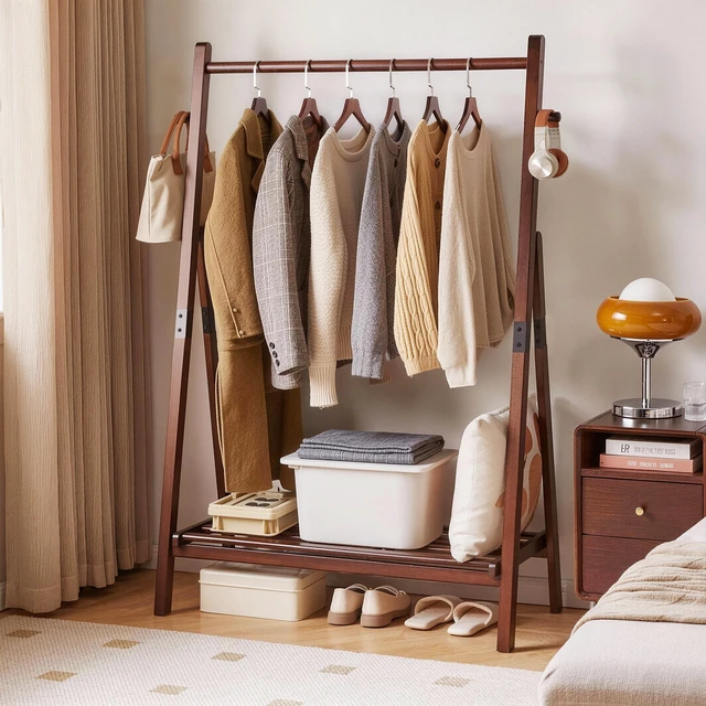 Alt view image 5 of 7 - Heavy Duty Solid Freestanding Clothes Rack, ×17.72 ×62.4 Shaped Garment Hanger Stand with Bottom Storage Shelf and Side