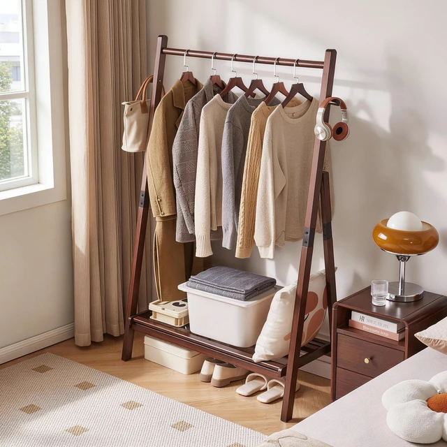 Alt view image 6 of 7 - Heavy Duty Solid Freestanding Clothes Rack, ×17.72 ×62.4 Shaped Garment Hanger Stand with Bottom Storage Shelf and Side