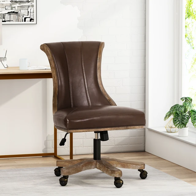 Alt view image 4 of 7 - Swivel and Lift Chair, Brown Neutral, PU, Display Shelving Etageres